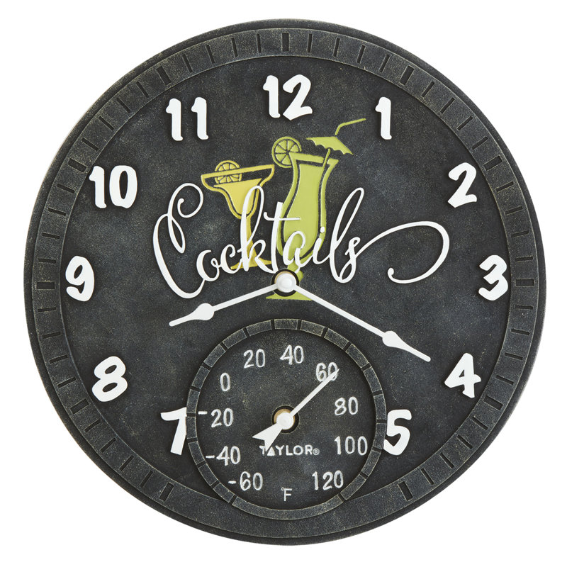 Taylor Cocktail Poly Resin Clock with Thermometer & Reviews Wayfair